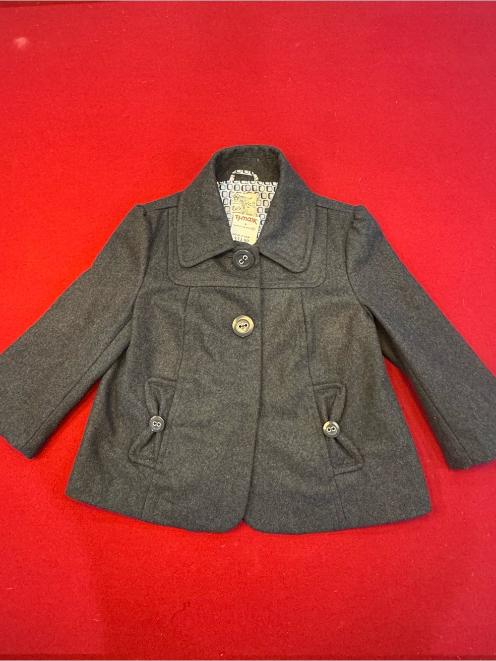 Tulle Girl’s Dark Gray Wool-Blend Peacoat